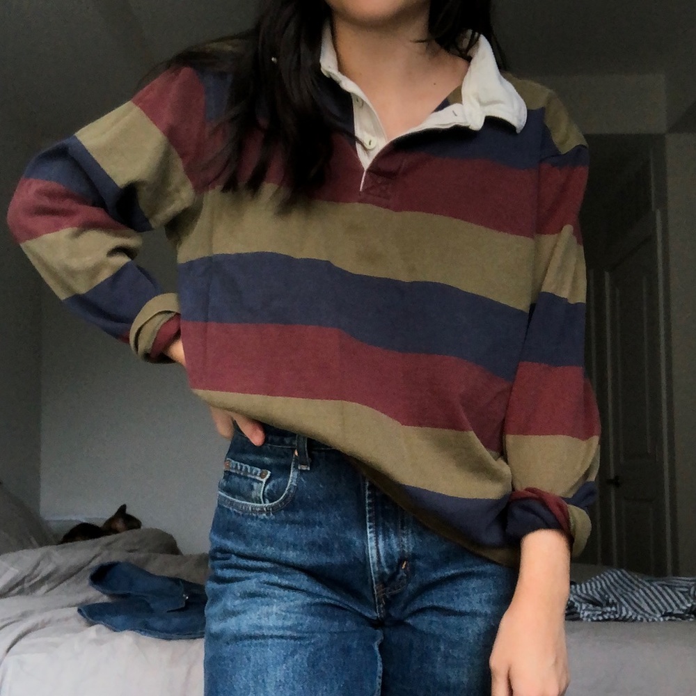 Eddie Bauer sport striped rugby polo shirt